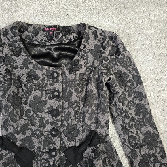 Betsey Johnson Jacket Womens 2 Black Brocade Peplum Runway Gothic Chic - Picture 4 of 16